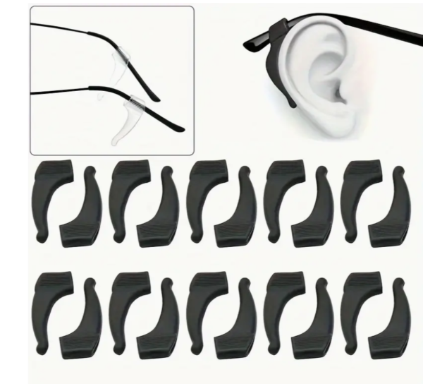 Various eyeglasses ear hooks in black color.